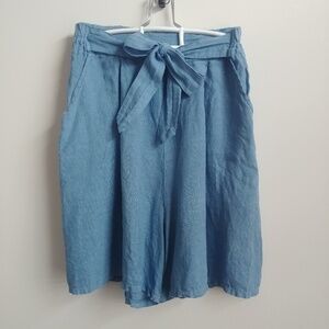 Caposhie 100% linen super high rise wide leg made in Italy blue shorts S…